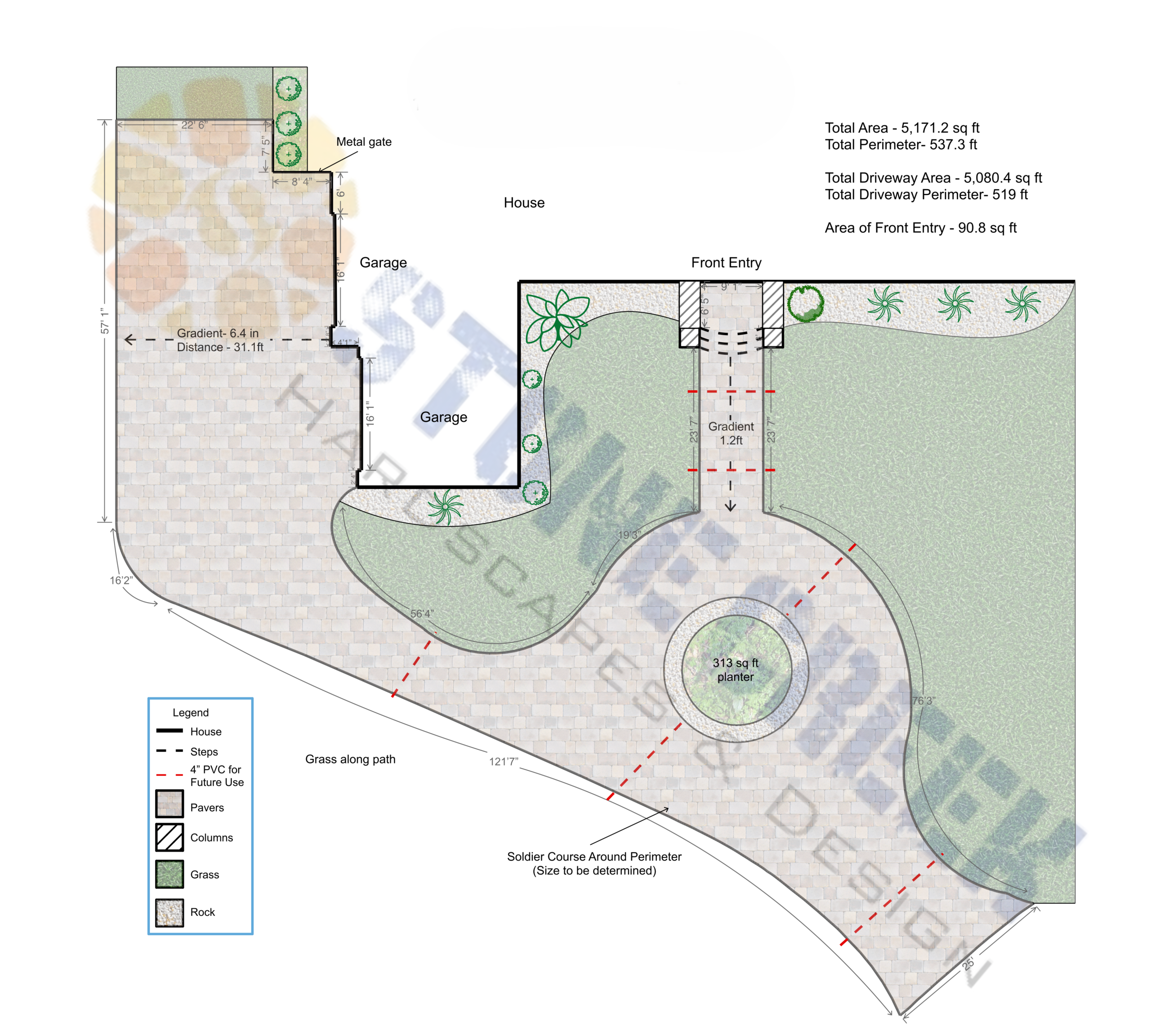 Scaled design plan for a new interlocking paver driveway and front entryway to maximize curb appeal.