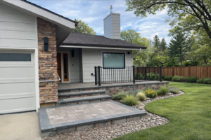 before and after paver front entry transformation in Colorado home