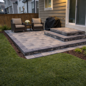 before and after old patio replaced with paver patio in Colorado