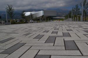 commercial paver sidewalk installation in Colorado for heavy pedestrian use