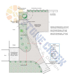 Granite cobblestone paver driveway layout plan showing pattern design and installation detail