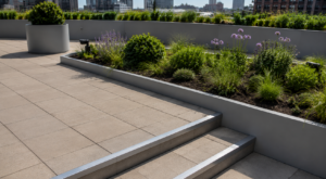 commercial pedestal paver terrace with large format porcelain pavers and elevated support system